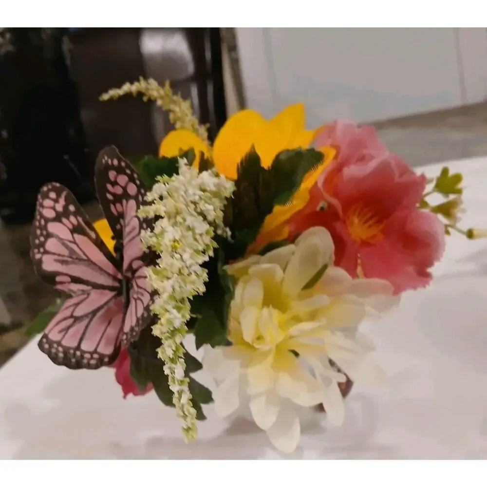 Pink‎ Butterfly Floral Arrangement Tea Cup POP-IN Bridal Party Birthday Get Well